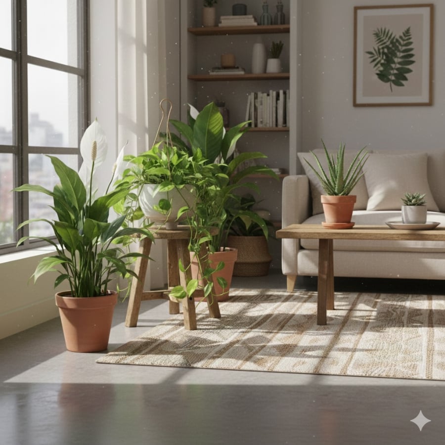 Không gian sống tươi mát nhờ các cây cảnh thanh lọc không khí phổ biến tại Việt Nam.