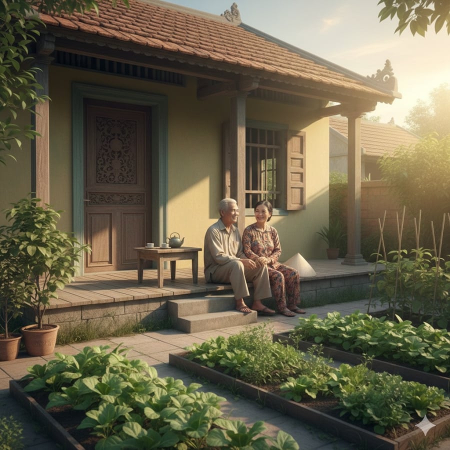 Tuổi già an nhiên giữa mái ấm thuộc về chính mình – giản dị nhưng bình yên.